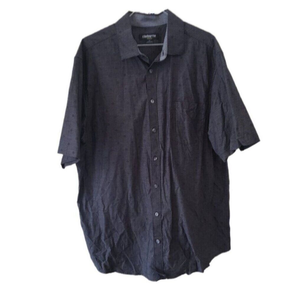 Claiborne Stretch Men's Button Down Charcoal Gray Patterned Short Sleeve Shirt